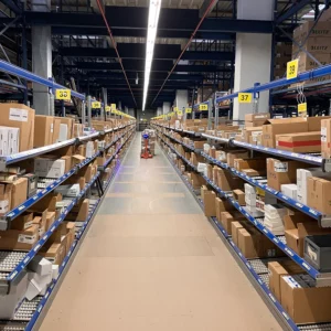 360Mover mit beladener Palette in der Kommissionierung bei LEITZ ACCO Brands.