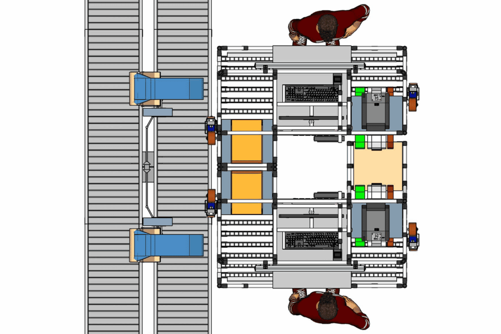 Ergonomisches Arbeitsplatzsystem mit Rollenbahn und Materialfluss – NeoLog Intralogistik
