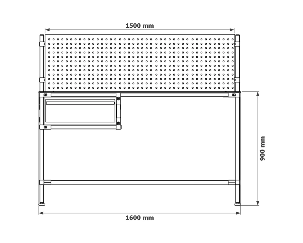 TETRIFORM Arbeitsplatz und Packplatz mit Lochplatte und Schublade - Front