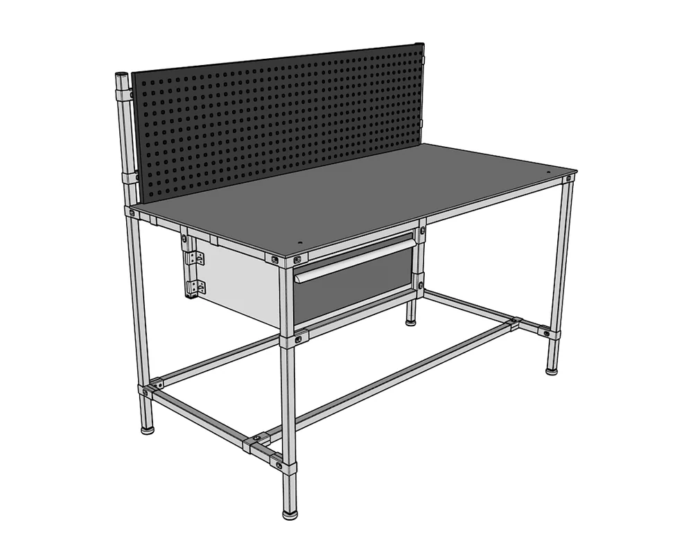 TETRIFORM Arbeitsplatz und Packplatz mit Lochplatte und Schublade