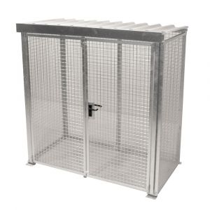 Gasflaschen-Container mit Dach, mit Doppelflügeltor,  für max. 32 Gasflaschen Ø 220 mm