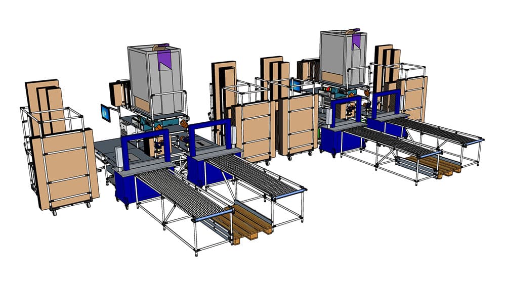 Praxisbeispiel für ein modulares Arbeitsplatzsystem in der Industrie: Packplatzlösung mit integrierter Funktion, klarer Struktur und ergonomischer Umsetzung.
